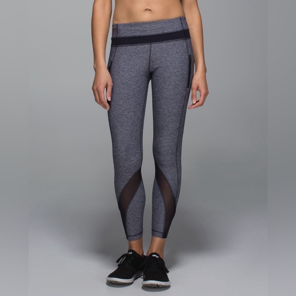 Lululemon Inspire Tight II Mesh Heathered Naval Blue Gray Leggings EUC Size 10